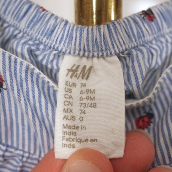 H&M Blue White Stripe Ladybug Sleeveless Baby Girl Romper - Picture 7 of 7